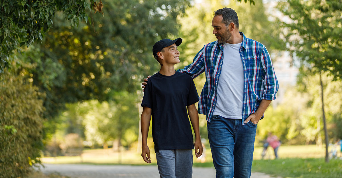 father talking with son
